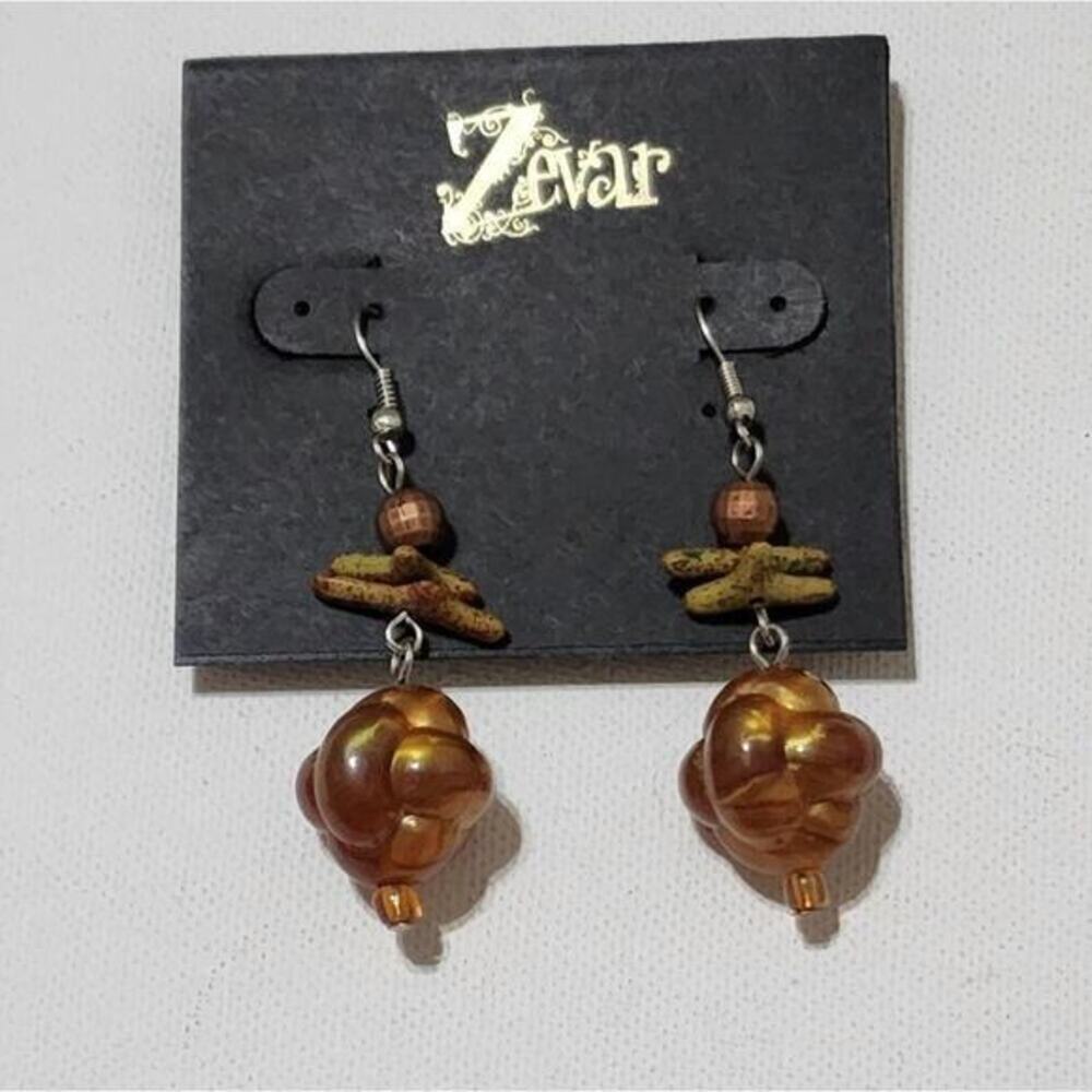 Zevar Earthy Mixed Media Drop Earrings Amber Brown Green Boho Dangle French Hook